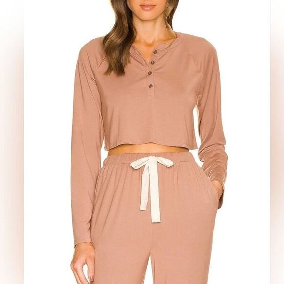 Nwt Privacy Please Lounge Camille Crop Long sleeve Top in Tan size M - Picture 1 of 7